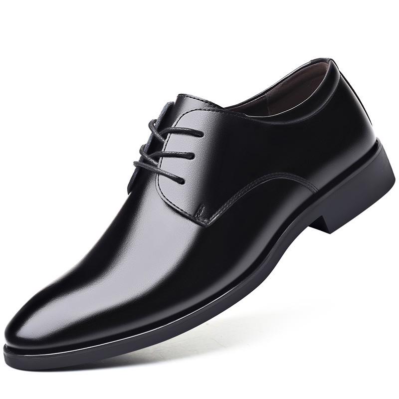 Leather Shoes Men's Spring and Autumn British Business Casual Dress Leather Shoes Youth Inner Height Increase Single Shoes Waterproof Shoes