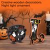 Wooden Halloween Decorative Night Light Sign with 3D Carved Pumpkin Ghost and Haunted House Design for Seasonal Indoor Display