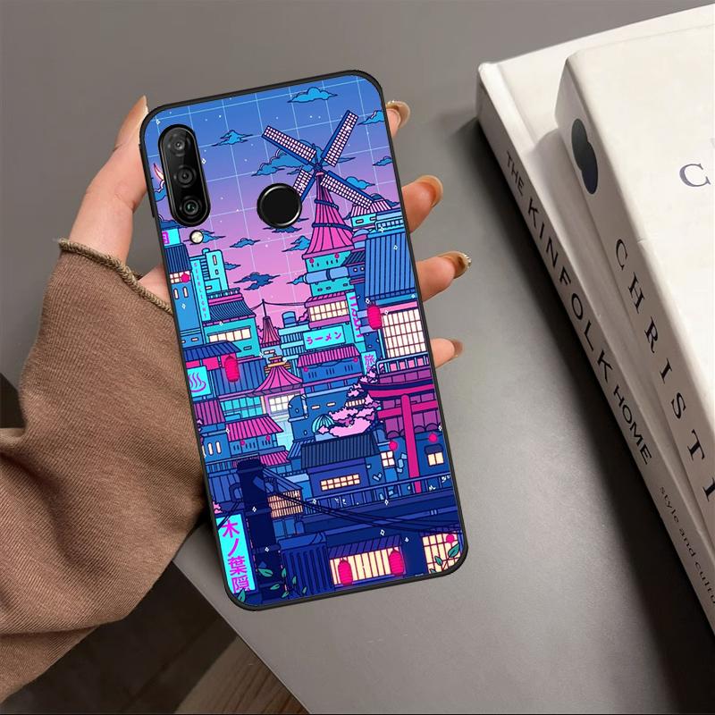Neon Village Bathhouse Night For Huawei Nova 12s 12i 11i 8i 7i 9 10 SE Y90 Y60 Y70 Y72 Y61 Y91 P30 P40 Lite P60 Pro Case
