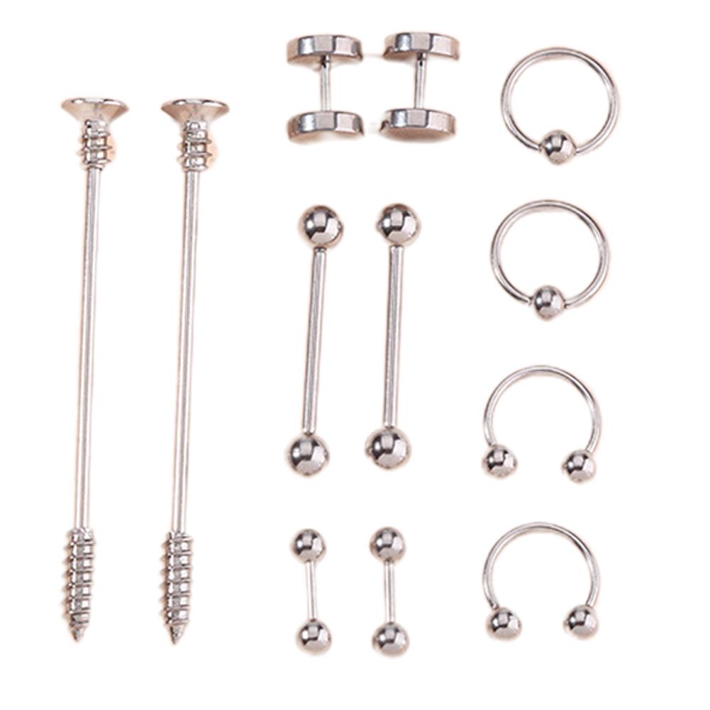 12 Pcs/set Ear Studs Stainless Steel Piercing Jewelry Long Ear Bone Barbell Ear Nail