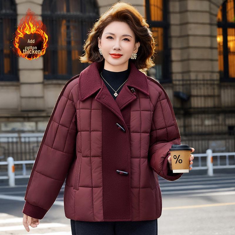 

Fat Mama Plus Size Lightweight Cotton Jacket for Middle-aged & Elderly Women - Fashionable Autumn/Winter Outerwear 2XL вина червоного кольору