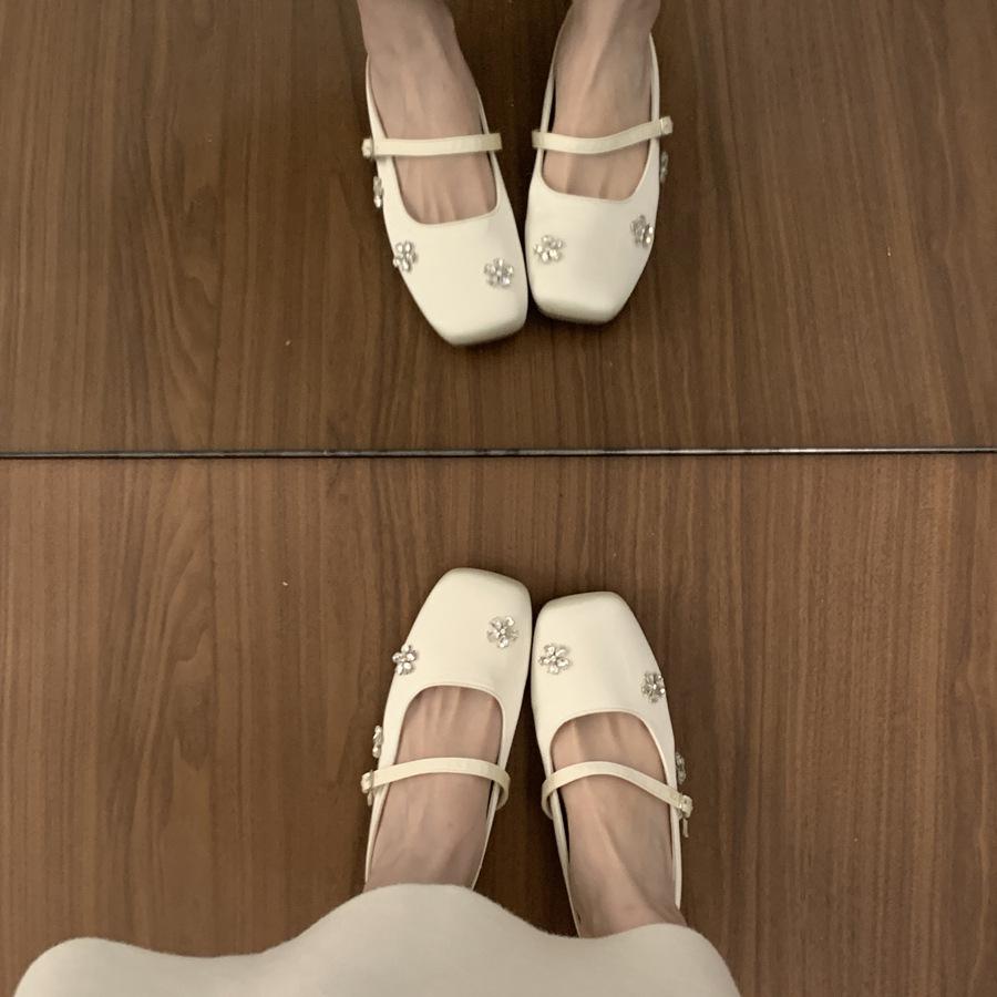 Niche design sense one-word buckle bag head half slippers female summer wear with skirt fairy wind rhinestone silver single shoes female