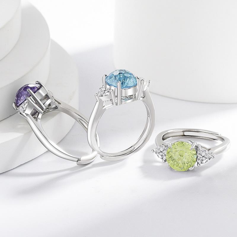 Colored Gem Fireworks High Carbon Diamond Women's Birthday Stone Ring