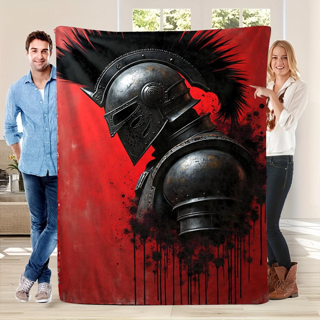 

Retro Spartan warrior pattern Flannel printed blanket suitable for all seasons suitable for living room office sofa and travel 75x100cm