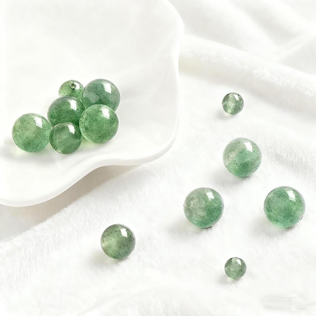 Green Strawberry Quartz Round Beads Bracelet - DIY Jewelry Accessories.