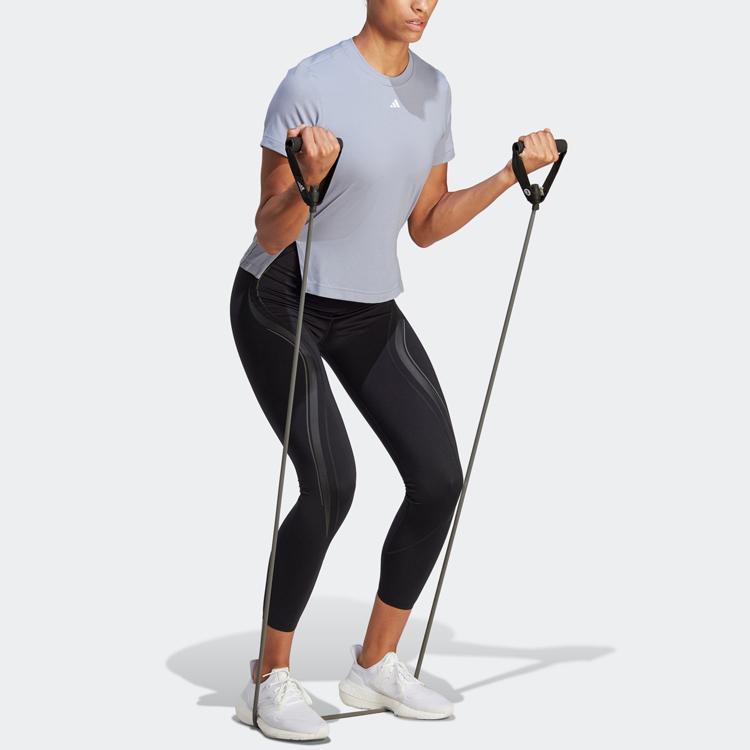 adidas Versatile Tee With Solid Color Logo, Quick-Dry For Sports And Fitness Women Tops Silver-Grey Violet HR7767