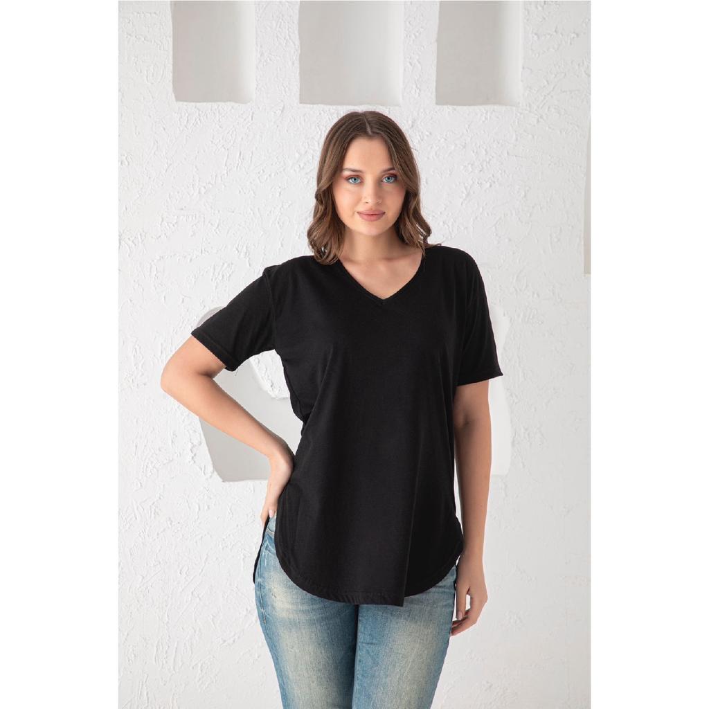 Donex Женская черная футболка с v-образным вырезом и разрезом купить ...