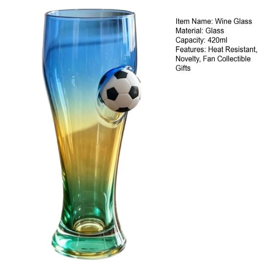 Soccer Beer Glass, 420ml Capacity Craft Beer Pint Mug with Football Decor, Pub Drinking Cup for Party Home Bar