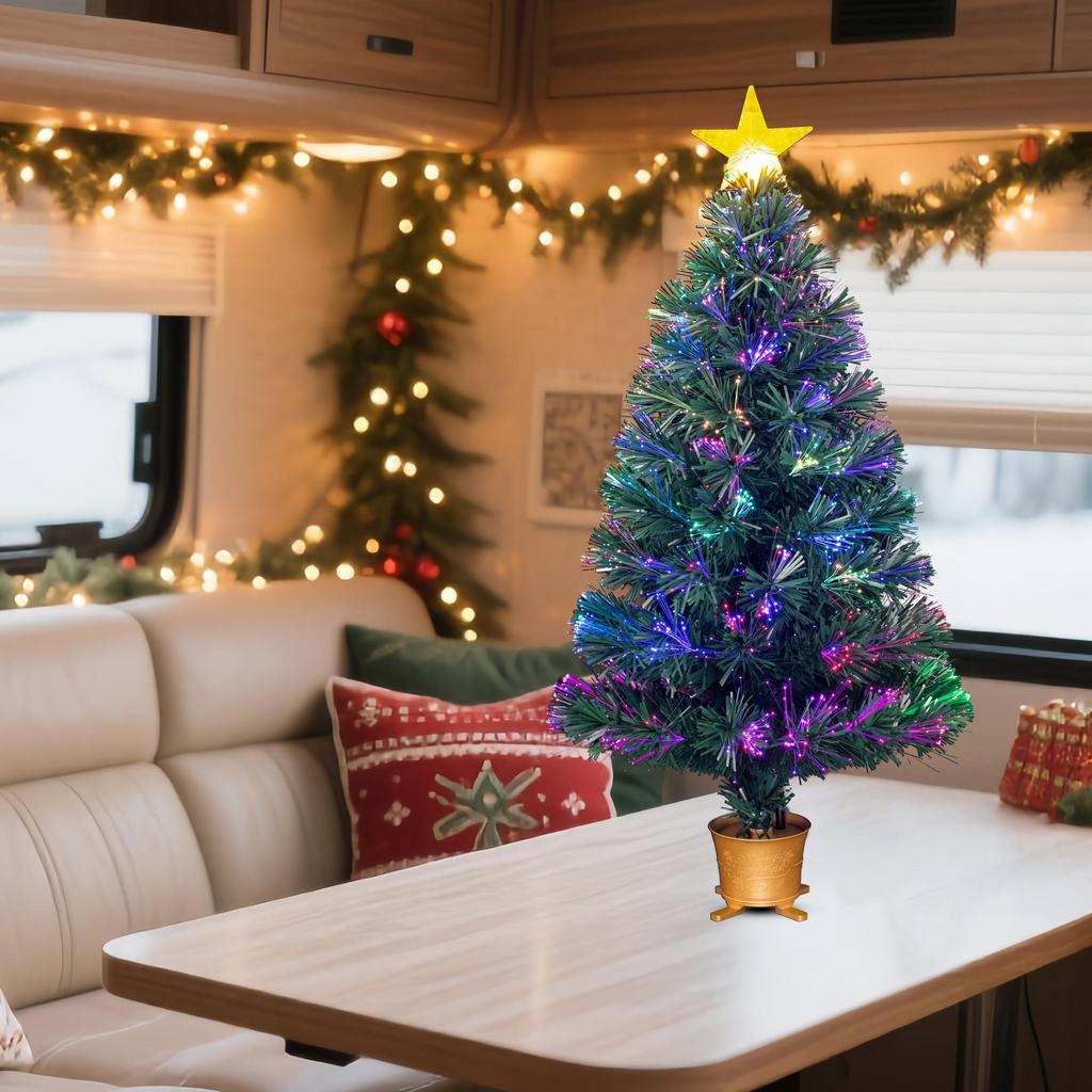 Mini Albero di Natale da Tavolo in Fibra Ottica con Puntale Stella Dorata YUETJIN albero verde alto 80 cm