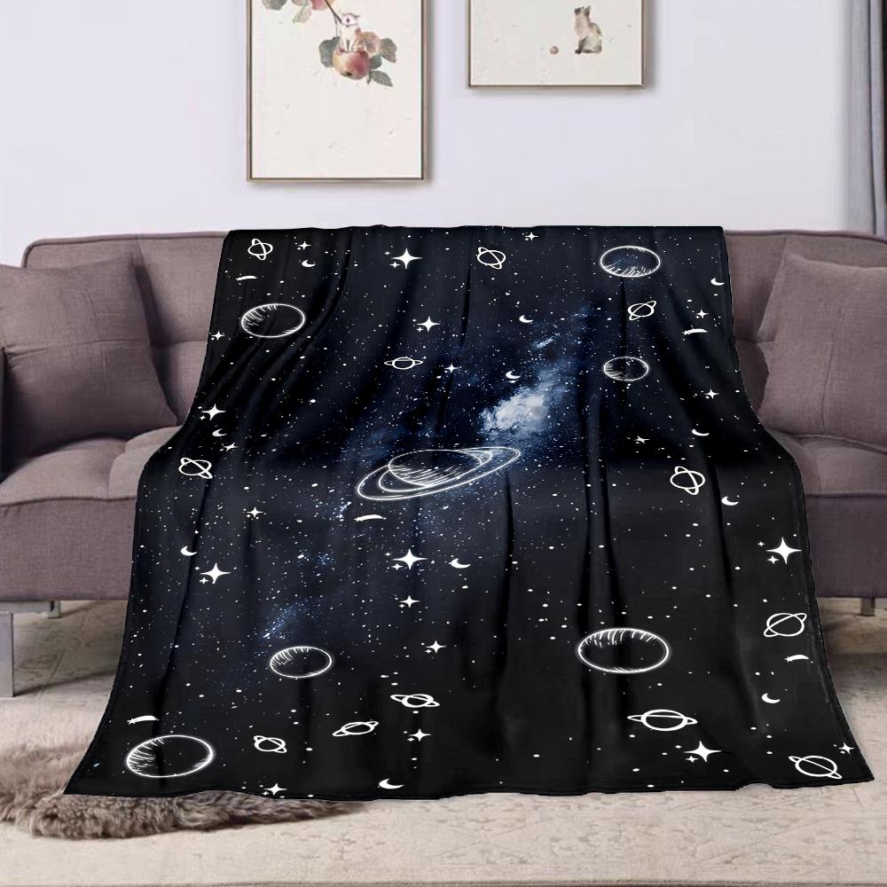 Galaxy Night Sky with Planets Patterned Flannel Blanket Perfect for the Bedroom Living Room, Sofa, or a Little Nap