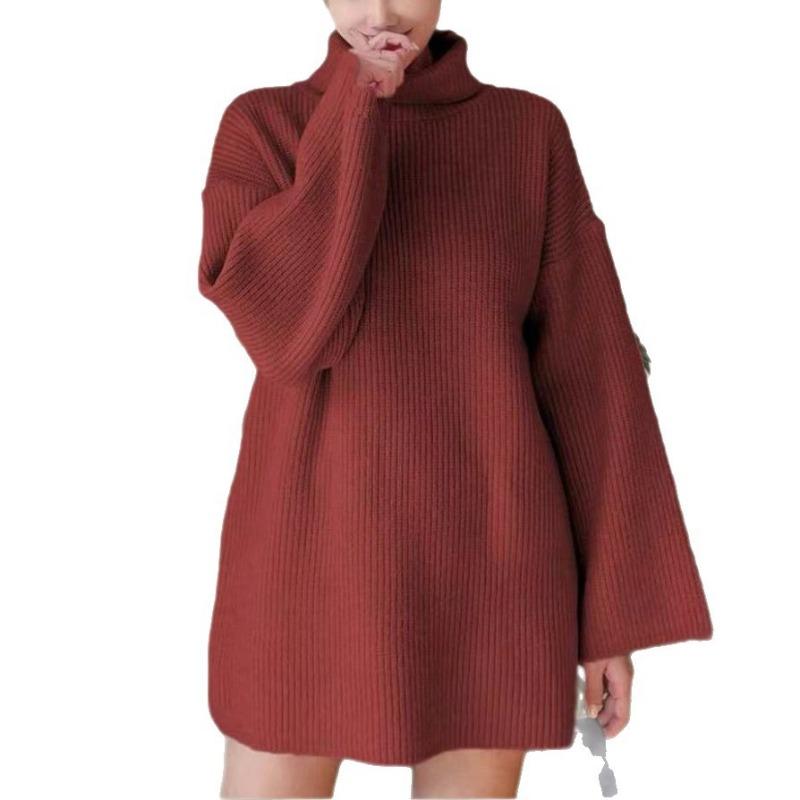 Fashion women's casual knitted sweater women's new loose solid color turtleneck women's clothing
