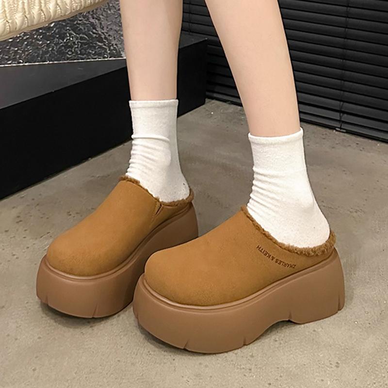 

Замшевые женские хлопковые тапочки на платформе, дизайнерские туфли-мюли на среднем каблуке, новый бренд 2025 года, зимние теплые туфли для ходьбы и снега, женские туфли 35