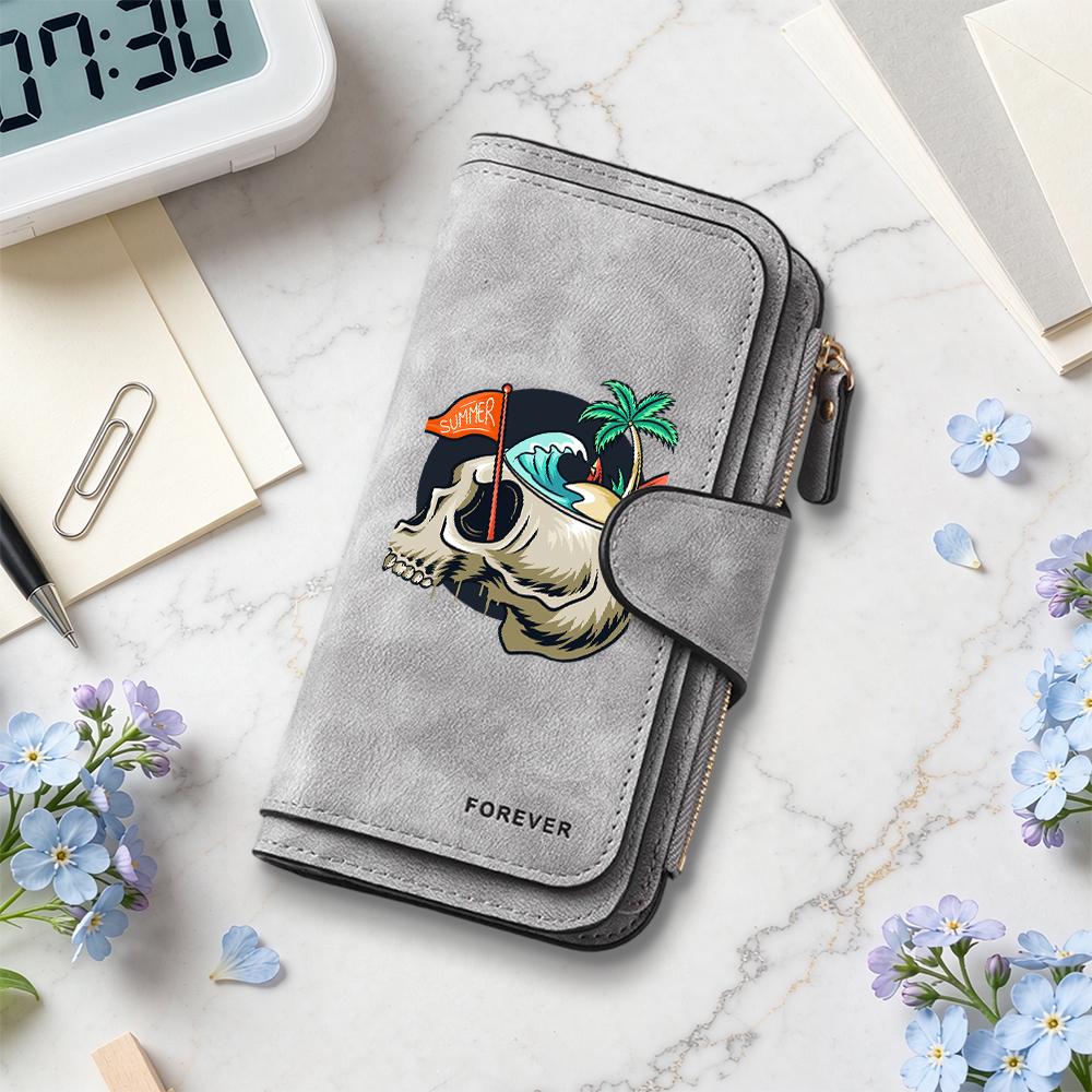 Summer Skull Pattern Long Wallet Forever Style Card Holder Casual Daily Purse