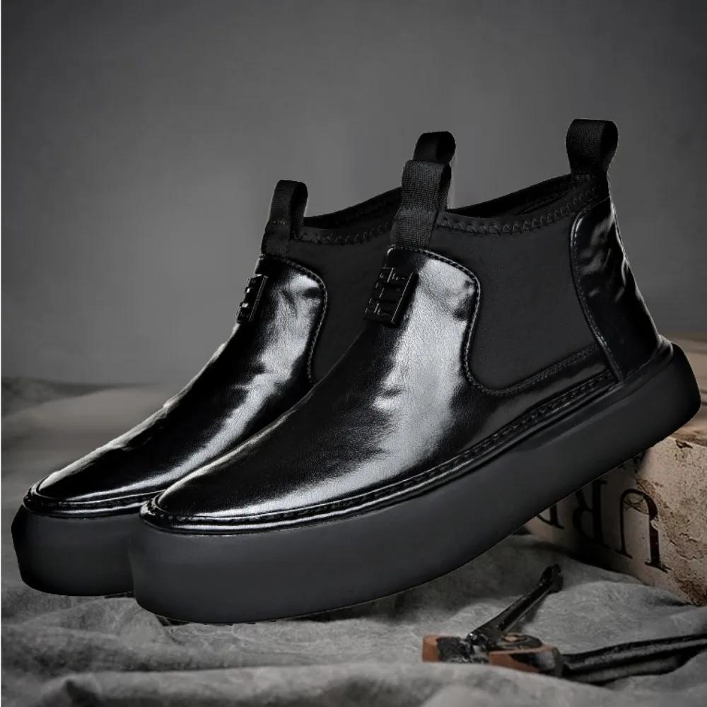 Men's Leather Boots 2025 New Dermis Chelsea Boots Soft Soled Work Boots High Top Shoes Fashion Man Shoes Botas De Trabajo Hombre
