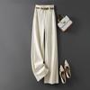 Women's Beige High-Waisted Wide-Leg Pants - Autumn Draped Loose Suit Trousers