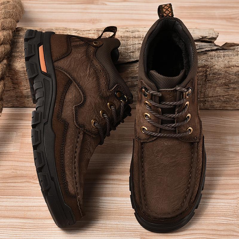 Golden Sapling Men's Outdoor Shoes Genuine Leather Boots Retro Work Shoe Platform Footwear Mountain Leisure Ankle Boot for Men