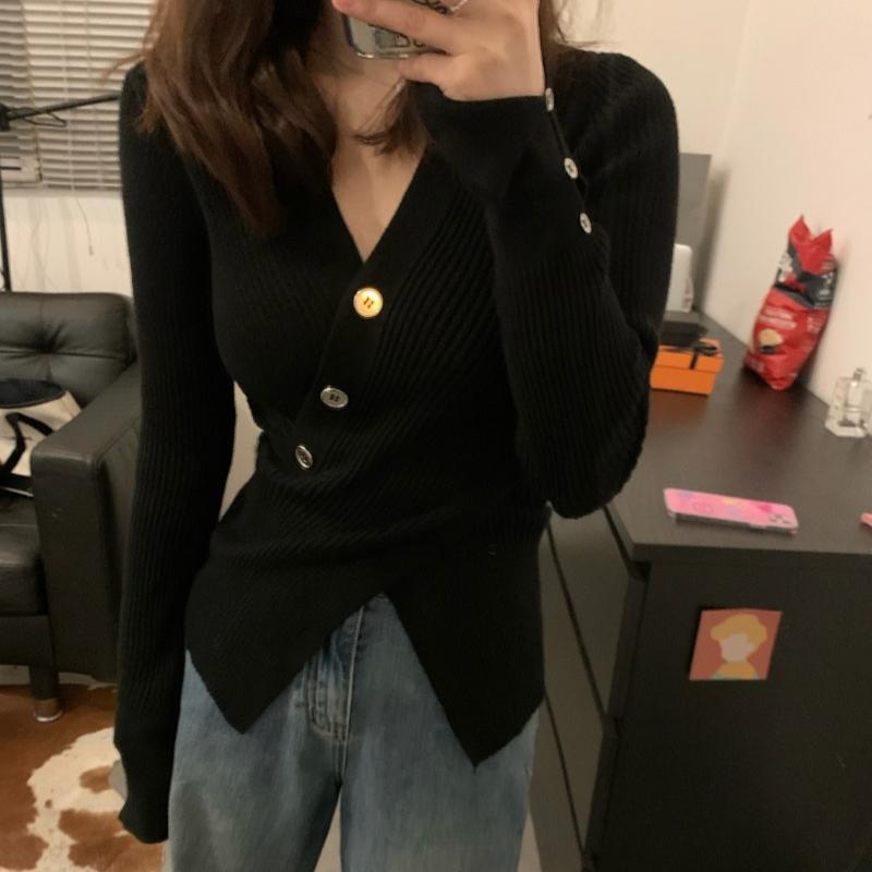 Autumn Long Sleeve Casual V-neck Pullovers Sweaters Women Chic Cross Slim Fit Women's Knitted Sweater Tops Elegant Solid Fashion Winter Jumpers 25667