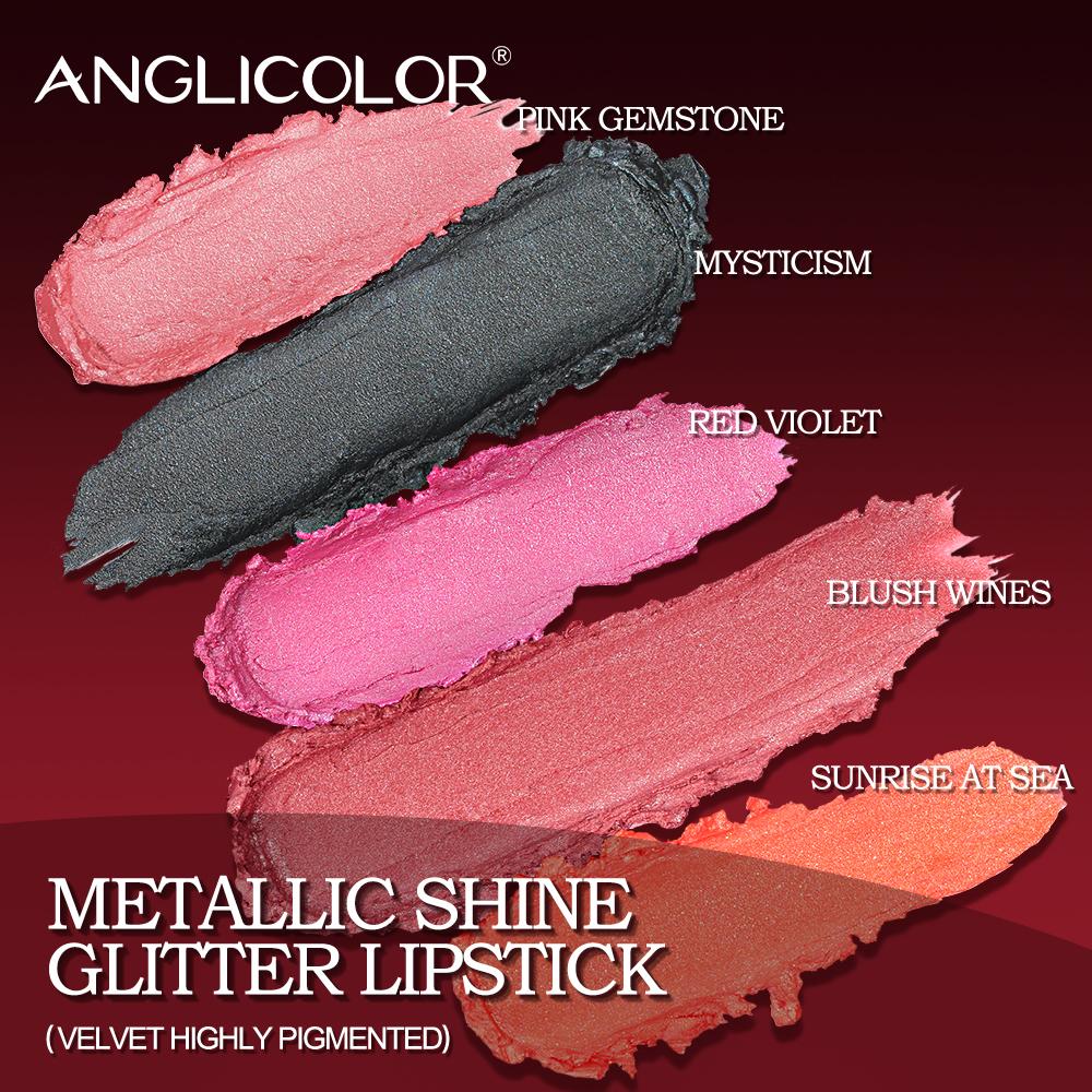 5 Kolorów Odważna i Intensywna Brokatowa Błyszcząca Metaliczna Pomadka Perłowy Odcień do Ust, Długotrwała Pomadka Senior Matowy Makijaż Ust Prezenty Dla