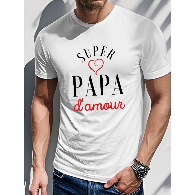 

Европейские размеры Мужская графическая футболка Super Papa d Amour - Повседневная летняя футболка с коротким рукавом с дизайном в виде красного сердца, с круглым вырезом S белый