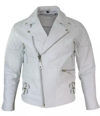 New Stylish Jacket Soft Handmade Leather Men's White Genuine Real Biker Lambskin