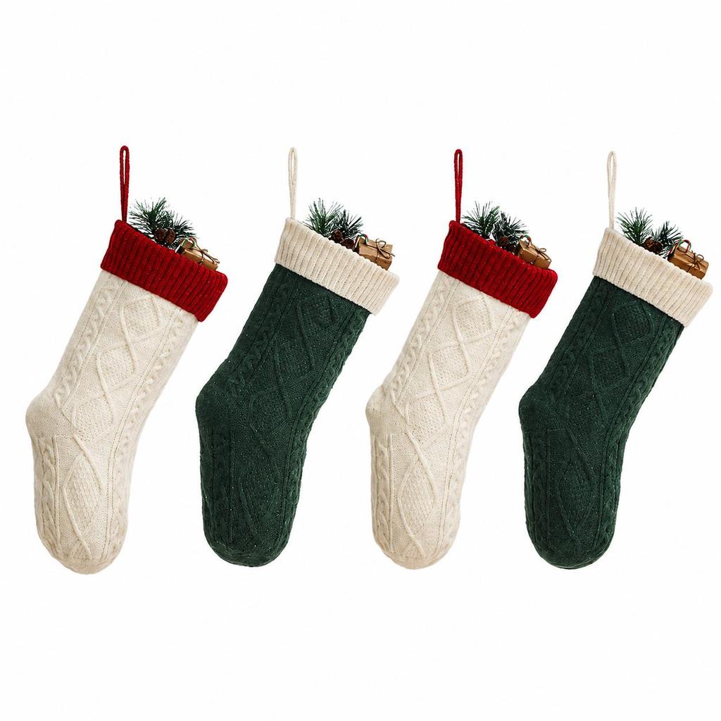 18-Inch Knitted Diamond Pattern Large Christmas Stocking for Gifts - European and American Style