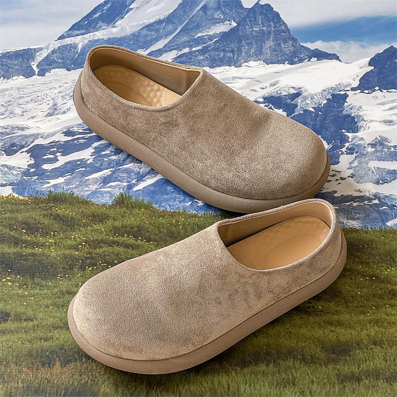 Fashion Suede Leather Mens Slippers Stylish Male Mules Shoes New Trend Business Sandals All-match Beach Slides Lazy Shoes Man Half Drag