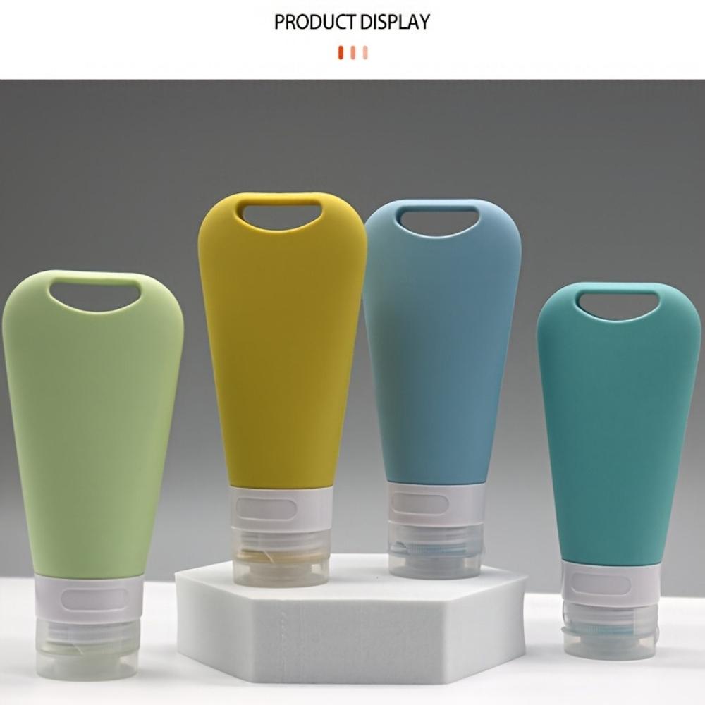 90ml Silicone Hanging Fan Shaped Dispensing Bottle Travel Cream Jar with Carabiner and Sticker Set Cosmetic Storage Container