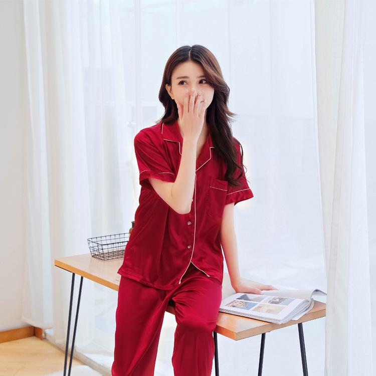 Han Yatong Silk Couple Pajamas Set: Autumn Long Sleeve Cardigan Homewear