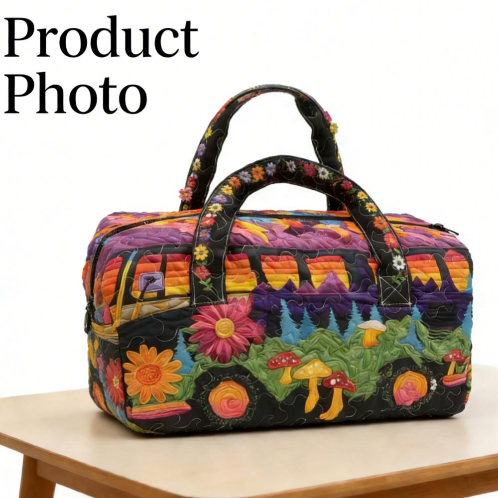 Retro Stepp-Reise-Tragetasche Wald-Bus Hippie Böhmischer Druck Große Kapazität Handtasche für Damen Einkaufen Reisen Ausflüge Gelb Maschinenwaschbar Chemische Reinigung