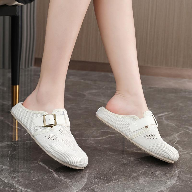 New Canvas Half Slippers Women Shoes 2025 Summer Breathable Slides Thick Bottom Heightening Casual Shoes Fashion Slippers Women