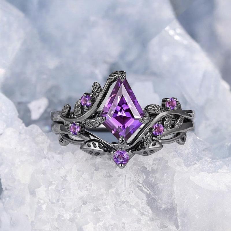 European and American new  branches cross shape purple zircon inlaid personality light luxury women's ring