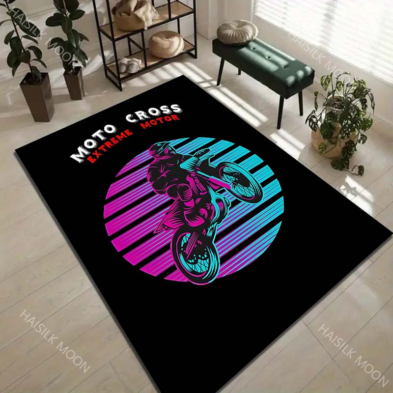 1PC Neon motocross jump synthwave background Carpet for Living Room Bedroom Sofa Home Decor Rus Non-slip Floor Mat Luxury Gift