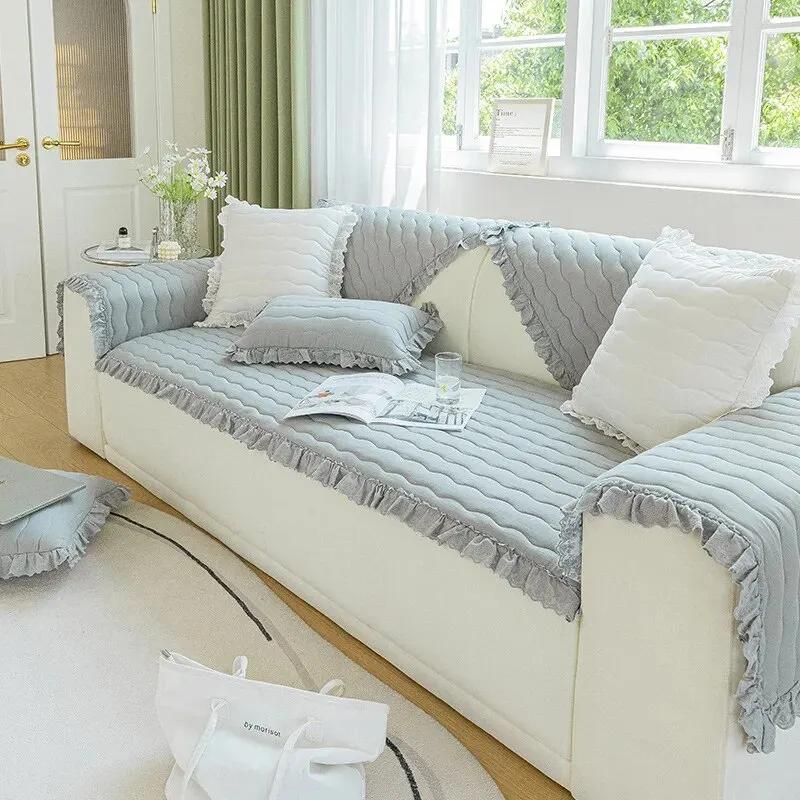 Wooden Ear Edge Pure Color Soft Touch Four Seasons Universal Sofa Cover Back Towel Anti-slip