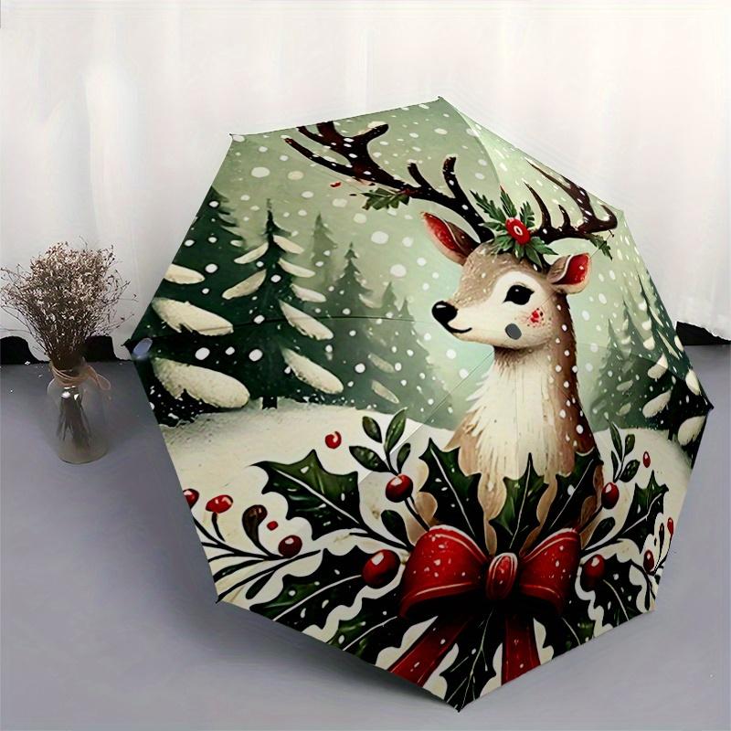 1pc Christmas Elk Automatic Opening and Closing Umbrella - Small Umbrella Suitable for Various Occasions, Portable 3-Fold Small Umbrella for Men