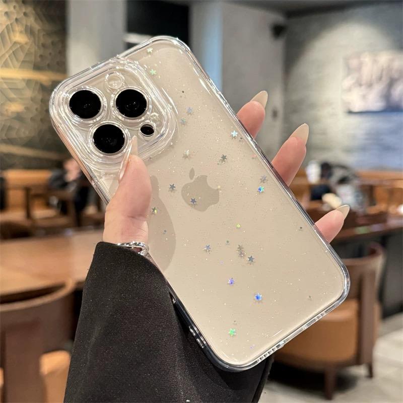 Luxury Clear Star Bling Glitter Phone Case For iPhone 17 16 15 14 13 12 11 Pro Max XR X XS 8Plus Sparkle Shockproof Bumper Cover