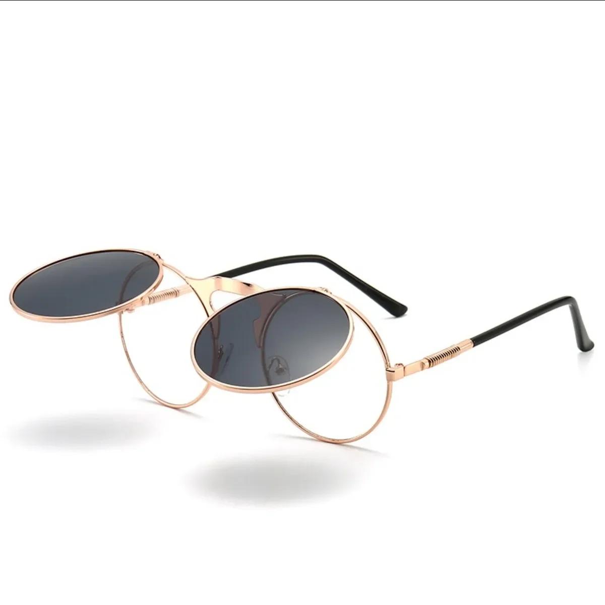 

Vintage Steampunk Flip-Up Round Sunglasses, Black Metal Frame Red Lenses UV400 Punk Hip-Hop Style Eyewear for Men Women United States