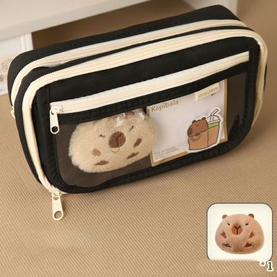 Multifunctional Oxford Fabric Pen Bag Zipper Stationery Pencil Case Capybara Pencil Box School Office Supplies