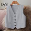 Short Design Outerwear For Women Waistcoat Vest Vintage Sleeveless Dressy Suit Casual Button Up Layering V-Neck Tuxedo for Daily Wear Office
