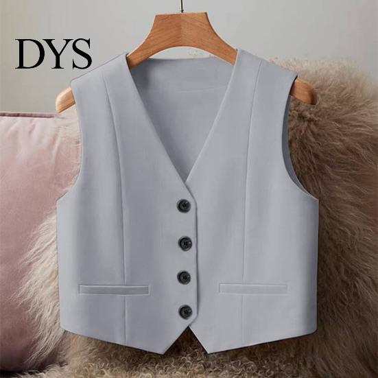 Short Design Outerwear For Women Waistcoat Vest Vintage Sleeveless Dressy Suit Casual Button Up Layering V-Neck Tuxedo for Daily Wear Office