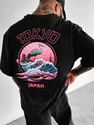 Tokyo Japan Crane & Great Wave Graphic T-and Kids Tshirt Men Women Retro Japanese City Art Casual Short Sleeve Cotton Tops