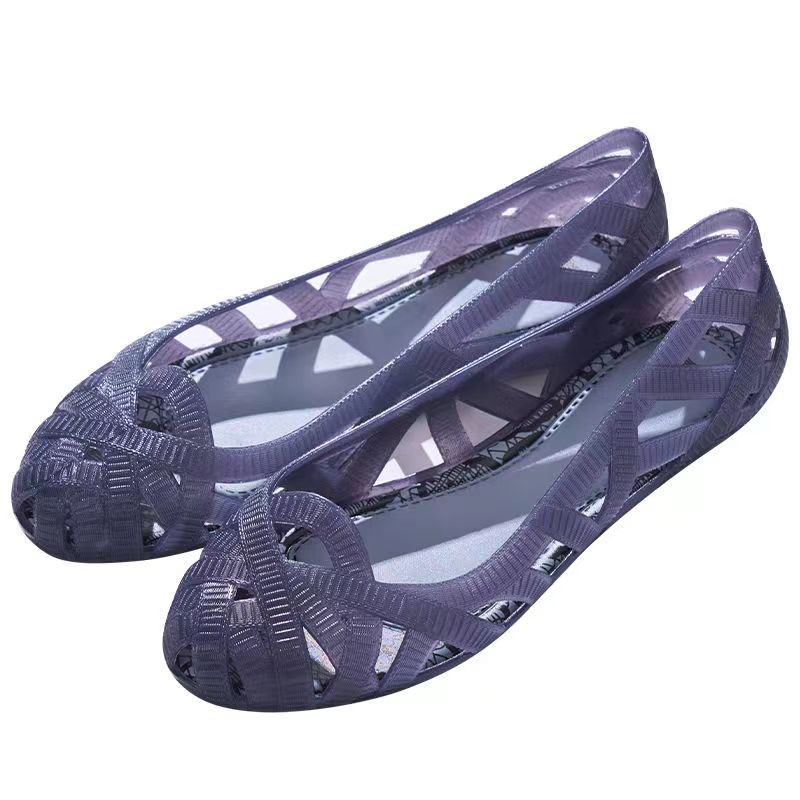 

New Women s Summer Baotou Hollow Out Flat Sole Beach Sandal Soft Sole Non Slip Shallow Slip-On Jelly Mom s Sandals 39 синій