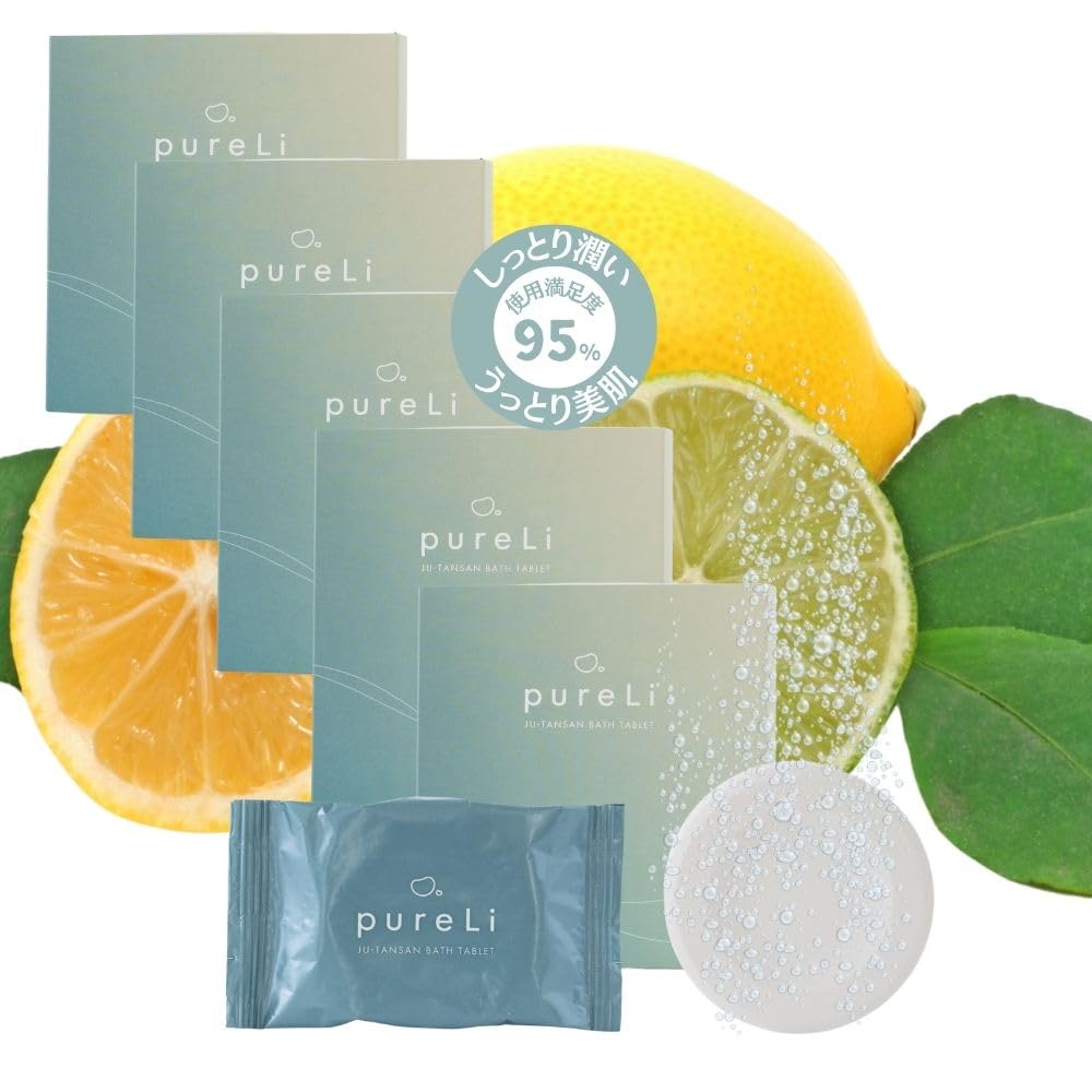 

pureLi Бикарбонатная ванна 5 коробок Легкий цитрусово-имбирный Индивидуально Таблетки для красоты, (30 таблеток), Ароматизированный, Аромат, Бесцветный, Упакованный, Увлажняющий,