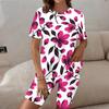 Women Plus Size Floral Printed Round Neck Short Sleeve Longline Top Fitted Shorts Two Piece Set