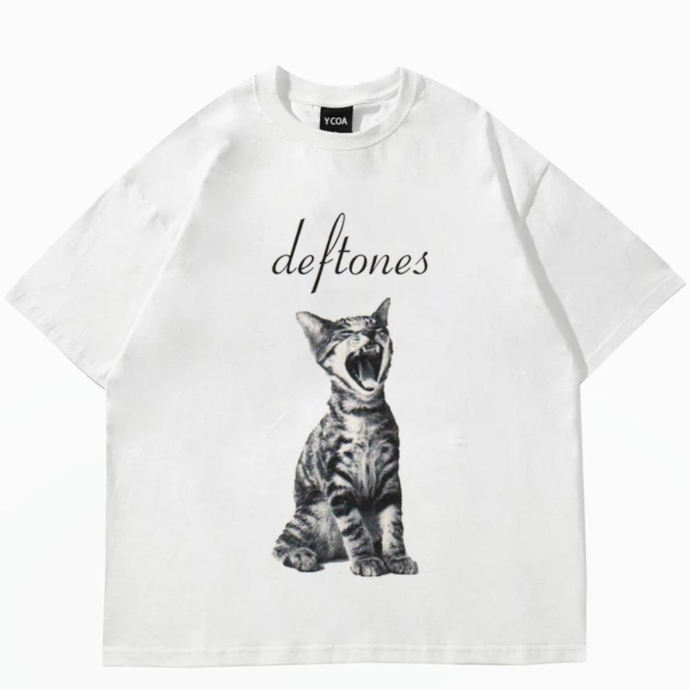 Women's Cute Cat Printed Short Sleeved T-shirt Women's Harajuku Fashion Couple Loose Street Style Y2K Clothing