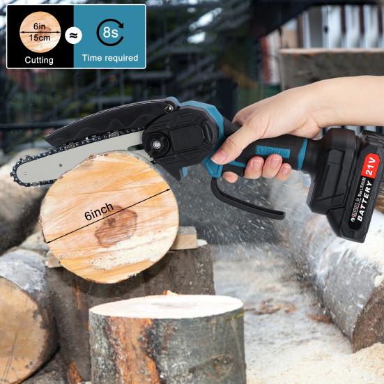 6 Inch Mini Chainsaw Cordless with 2 Battery Mini Electric Chain Saw with Security Lock Handheld Small Chainsaw
