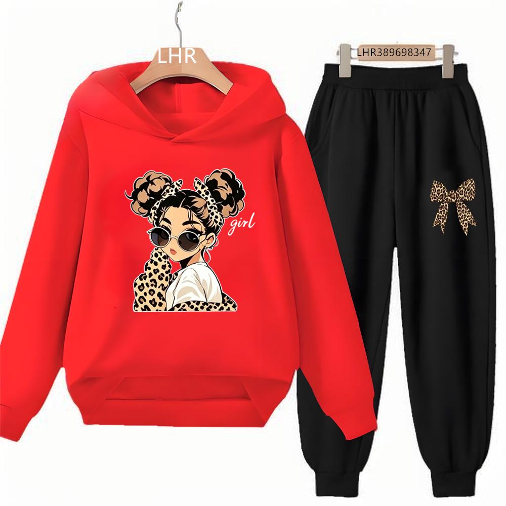 Leopardenmuster Schleife Kinder Kapuzenpullover Anzug Geeignetes Alter 3-12 Mädchen Jacke Kleinkind Langarm Freizeit Druck Herbstkleidung