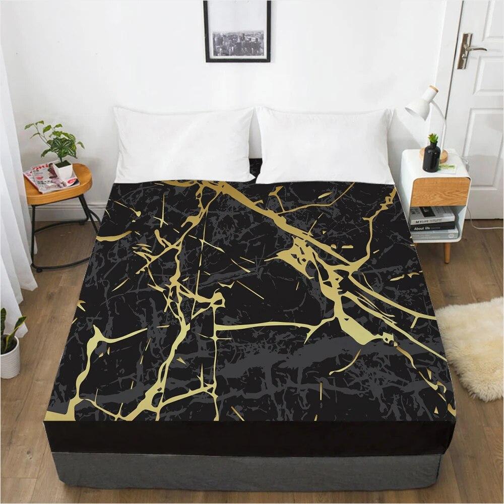 Mattress Cover Fitted Sheet With Elastic Band Bed Sheets Bedding Linens Queen King Size Bedsheet 160X200CM Nordic Marble Pink