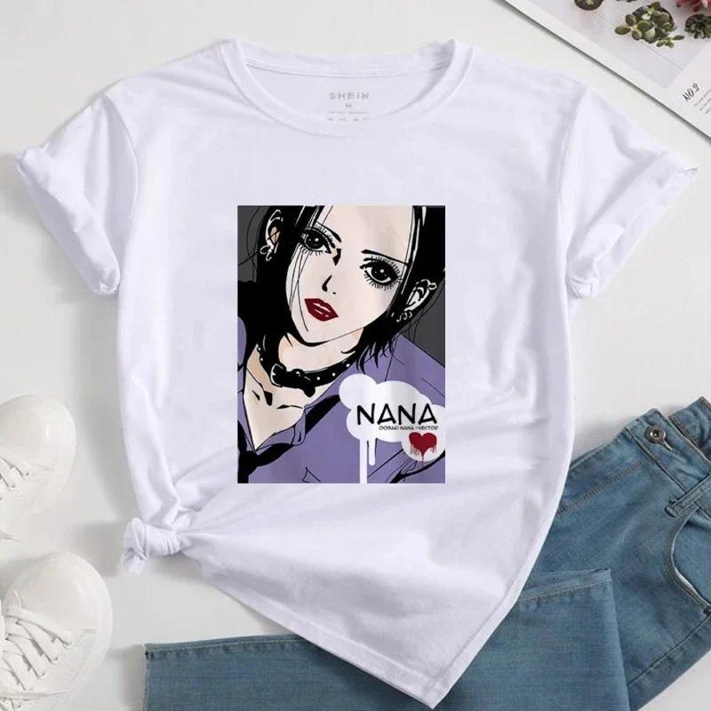 Nana Japanese Anime Summer Short Top T-shirt Women's Heart Pattern Anime T-shirt White Short Sleeve Casual Harajuku T-shirt Top