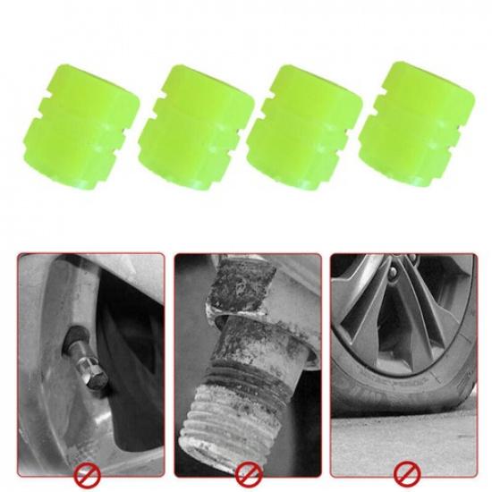 4X Yellow Luminous Tire Valve Cap Car Auto Wheel Dust Cover Glow In The Dark