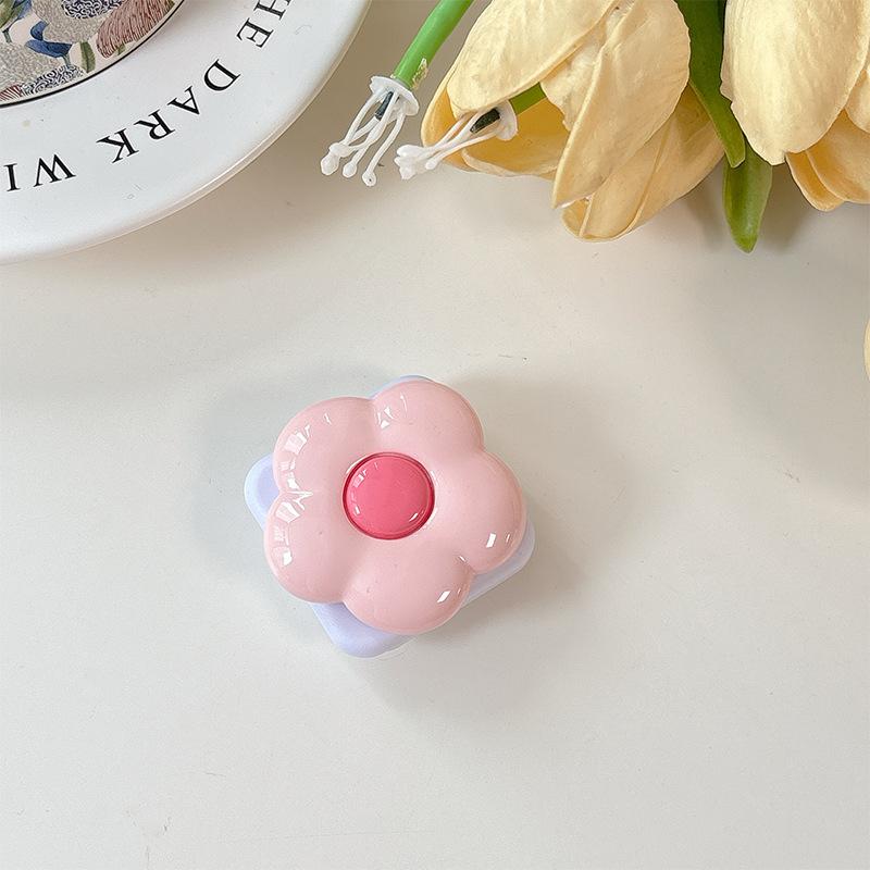 Solid Color Flower Mobile Phone Airbag Bracket Mirror Sticker Flip Glass Makeup Mirror Sticker Telescopic Ring Simple